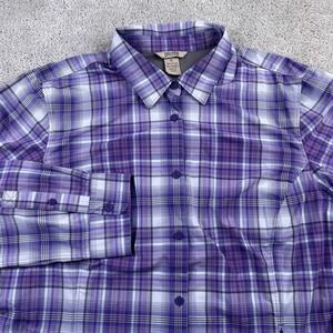 Duluth‎ Shirt Womens XL Purple Plaid Lightweight Performance Button Up Vented